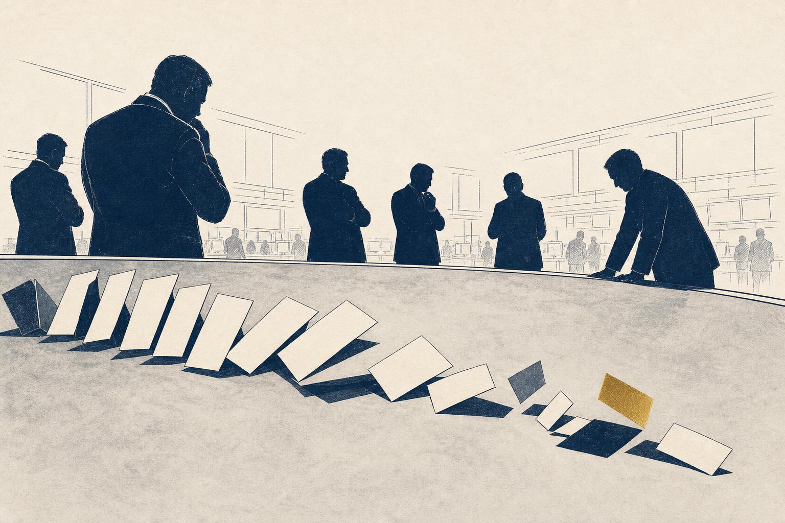 Editorial illustration of a falling markets scene in a financial-daily style