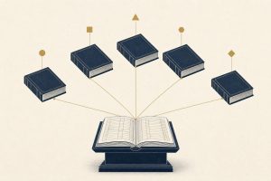 Illustration of five ledgers converging on a central registry, symbolizing the tokenized-securities standards coalition