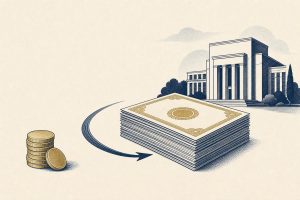 Editorial illustration of preferred share certificates being drawn back toward the issuing company, with a small pile of coins beside them